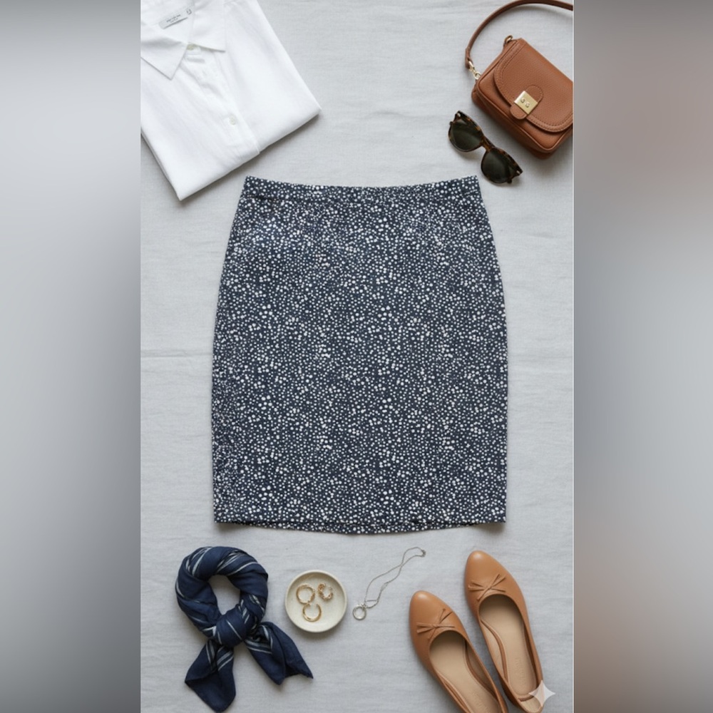 Boden Chambray Blue and white Dot Skirt-8